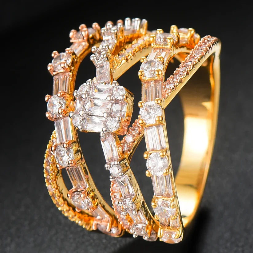 GODKI Luxury Crossover Bold Statement Rings with Zirconia Stones Women Engagement Party Jewelry High Quality