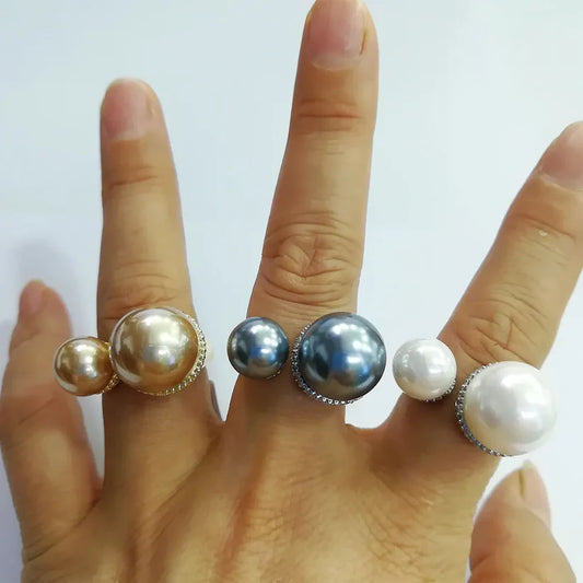 GODKI New Trendy Imitation Pearl Bold Statement Ring for Women Cubic Zircon Finger Rings Beads Charm Ring Bohemian Beach Jewelry