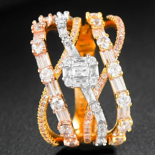 GODKI Luxury Crossover Bold Statement Rings with Zirconia Stones Women Engagement Party Jewelry High Quality