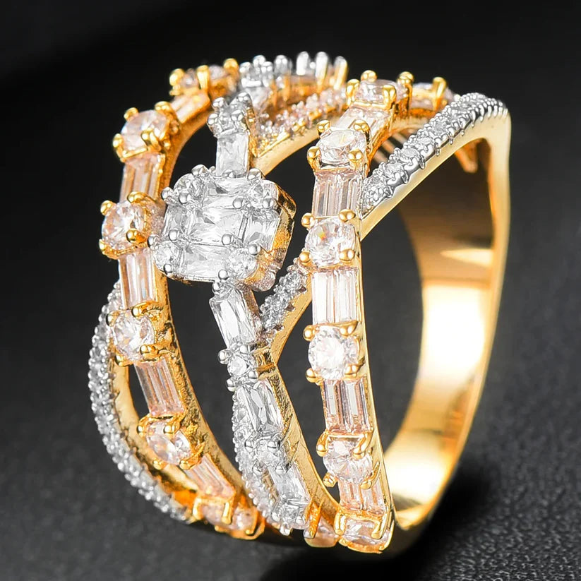 GODKI Luxury Crossover Bold Statement Rings with Zirconia Stones Women Engagement Party Jewelry High Quality
