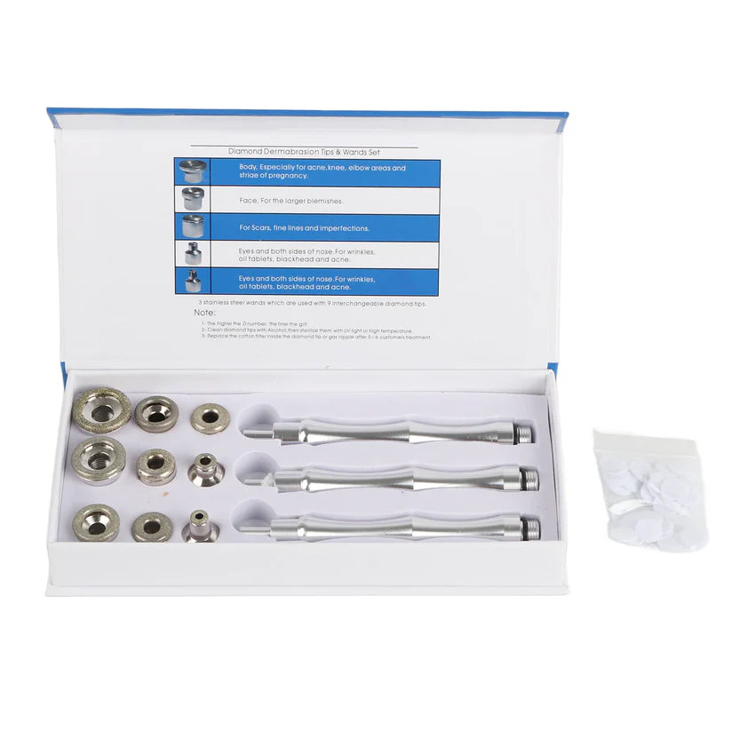 Beauty Machine Tips Tips Replacement Microdermabrasion Dermabrasion Tips with Handle Stainless Steel Filter Set